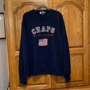 Ralph Lauren Chaps VTG 90s Mens American Flag USA Navy Crewneck Sweater XXL Knit